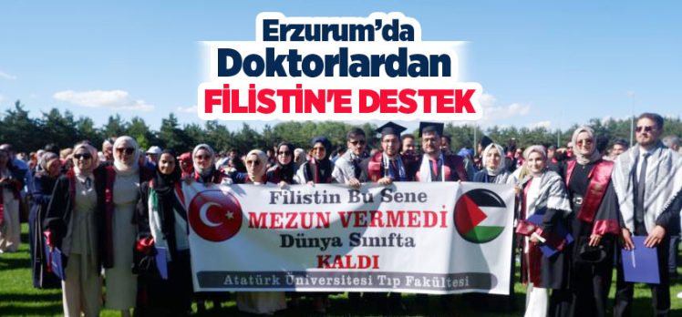 Atatürk Üniversitesi Tıp Fakültesi öğrencileri, mezuniyet töreninde Filistin'e destek için balon uçurdu.